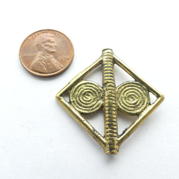 Brass, African-Inspired Diamond-Shape Bead, 34mm Long