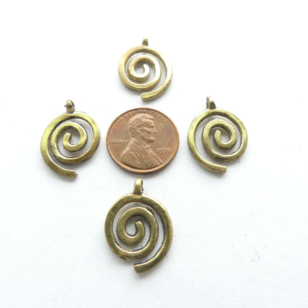 Brass, African Inspired Spiral Pendants, 15mm Diameter, Sold Individually