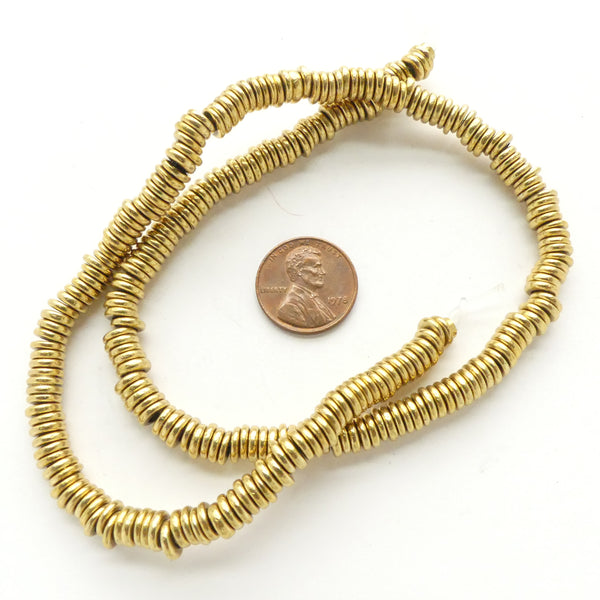 Brass, Slices 6mm Diameter on 16-inch Strands with Large Hole