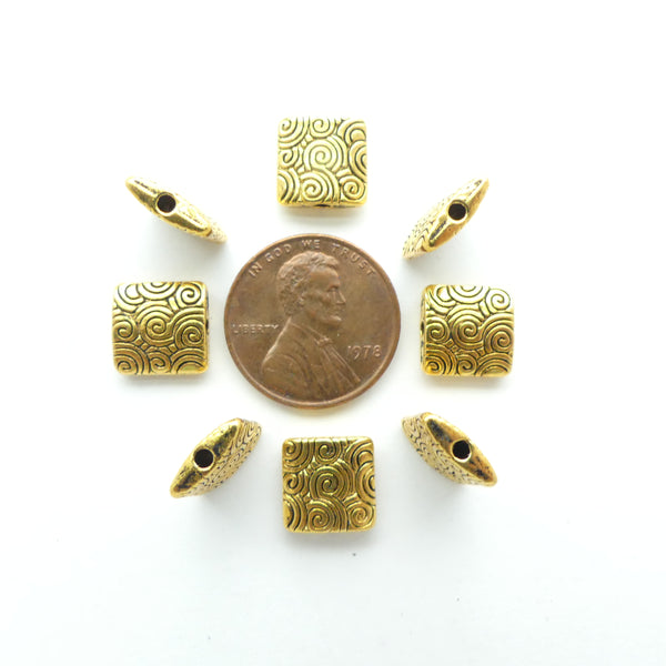 Cast Gold-tone Square with Deco Spirals, 10mm, Set of 8