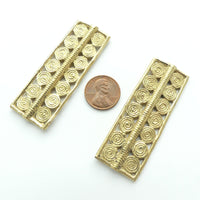 Brass, African Inspired Long Rectangular Focal Bead, 60x22mm, Sold Individually