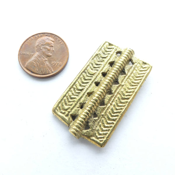 Brass, African-Inspired Rectangle Bead, 36x22mm