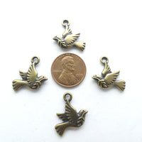 Peace Dove Charm, Cast Bronze-plated Pewter, 18mm, Set of 4