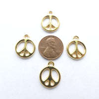 Peace Sign Charm, Cast Gold-plated Pewter, 18mm, Set of 4