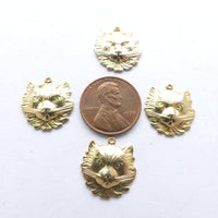 Cat Face Charm, Stamped Design, Gold-tone Plated, 17mm, Set of 4