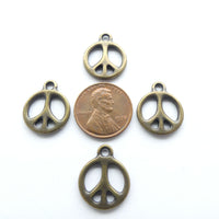 Peace Sign Charm, Cast Bronze Plated Pewter, 18mm, Set of 4