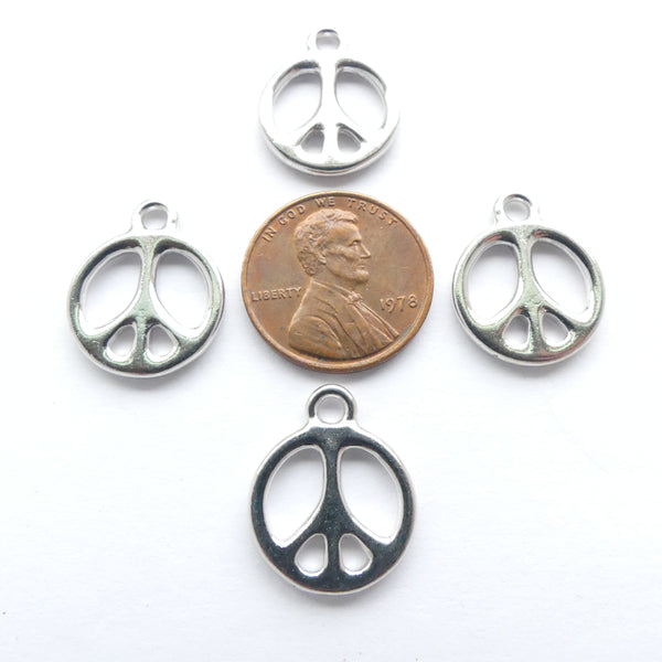 Peace Sign Charm, Silver-plated Pewter, 18mm, Set of 4