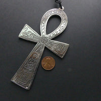 Ankh, or "Key of Life" Pendants, Silver, Extra Large, Decorated, 5" long