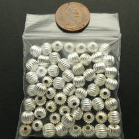 Silver-Plated Corrugated Beads, Round 5mm, Packages of 75