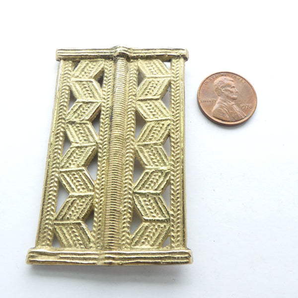 Brass, African Inspired Rectangle Bead/Pendant, 65x40mm