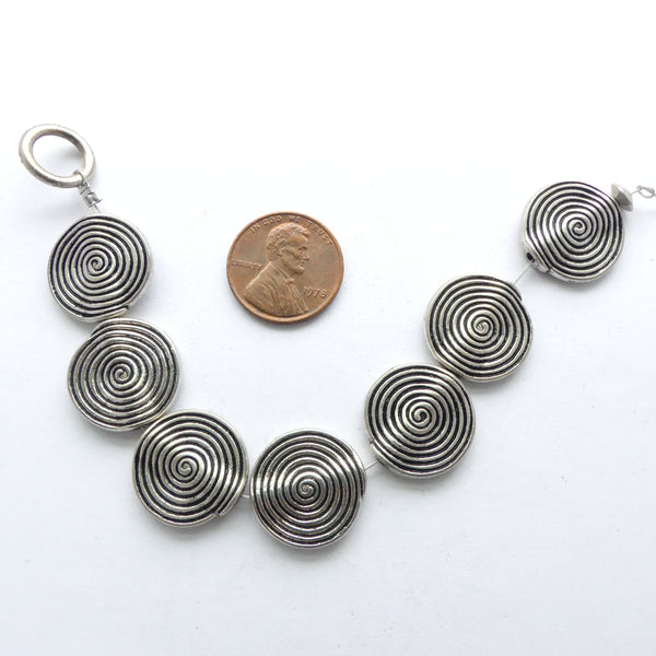 Cast Large Silvertone Plated Flat Spiral 18x4mm, Sold Individually