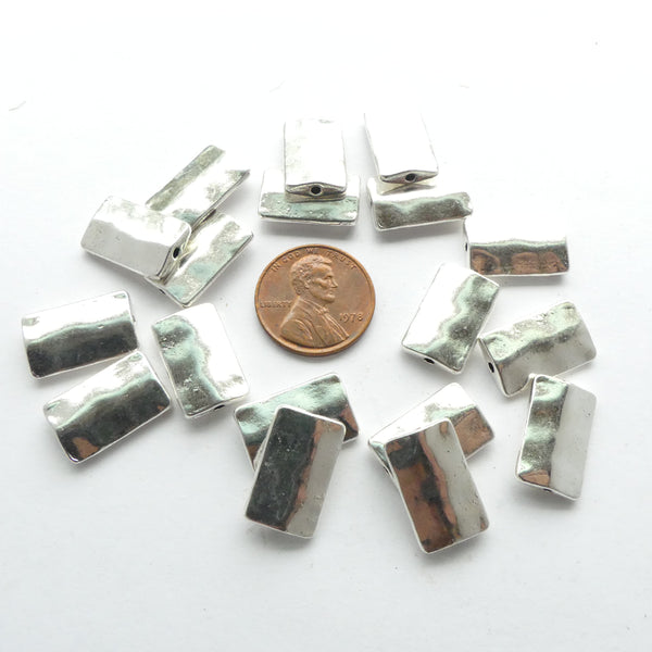 Cast Silver-tone Rectangle Bead 17x9mm, Set of 8