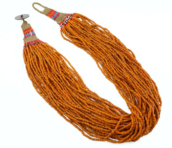 Naga Necklace of Antique Mustard Glass Seed Beads, 23”