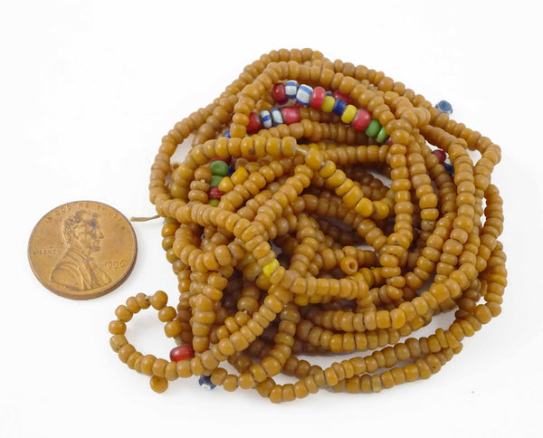 Naga Glass, Antique “Royal” Mustard Color Seed Beads, 2x3mm, 64 Gram Bag