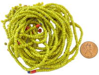 Naga Glass, Vintage Chartreuse Seed Beads, 1-1.5x3mm, Bag of 38 Grams