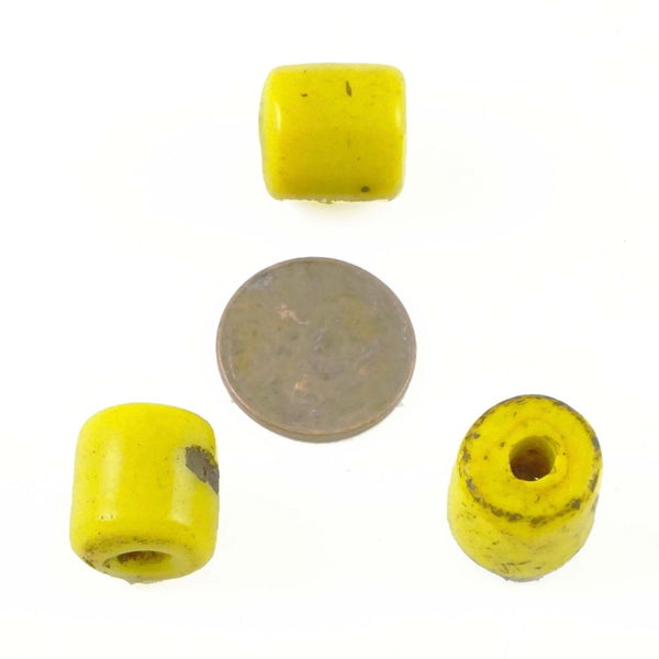 Naga Glass, Extra-Large Yellow Thick Cylinders, 12mm x 12mm, Bag of 3 Beads