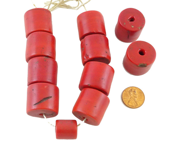 Tibetan Glass, Antique Red “Sherpa Coral”, 22x22mm, Bags of 11 Beads