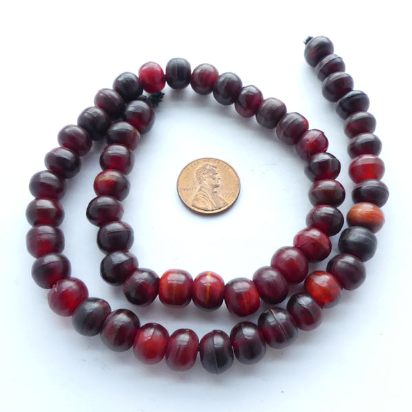 Horn Rounds, Buffalo Dyed Red 10mm Round on 18" Strands