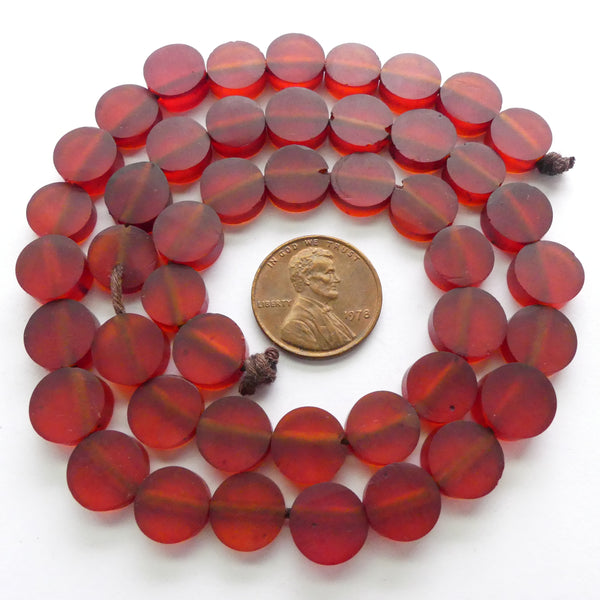 Resin Red Dark Translucent Matte, Coin Shape 10mm, Strands of 45