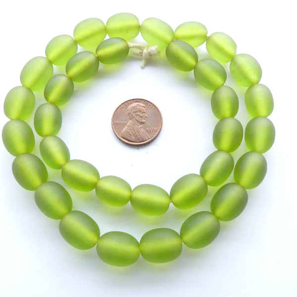 Resin Dark Lime Green Matte Ovals, 13x10mm, Strand of 34 Beads