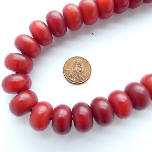 African Amber, Faux Amber Burnt Orange Oblates 10x15mm on 15" Strand