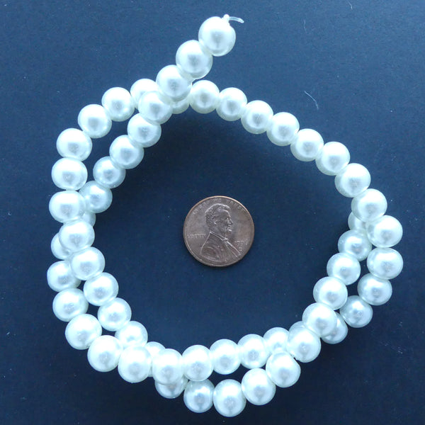 Faux Pearls, White 8mm on 15" Strands
