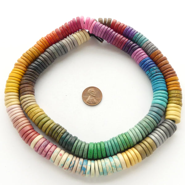 Clay Beads, Greek, Giant Rainbow Sample Strand of 4x13mm Slices