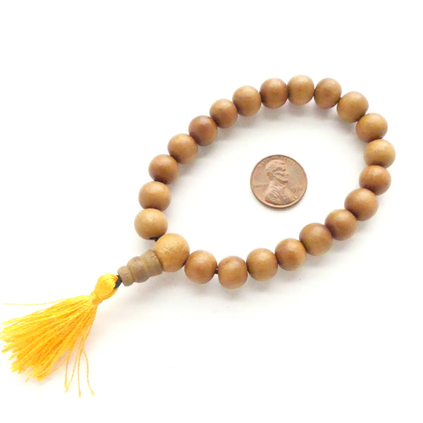 Sandalwood, Bracelet Malas 10mm Beads with Saffron Tassels