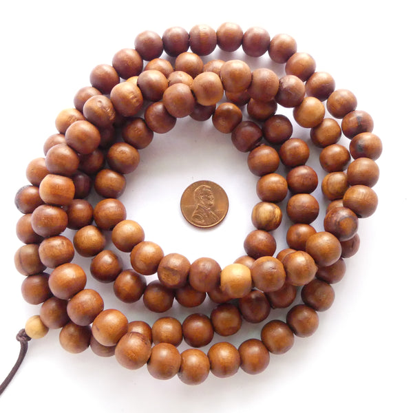 Wood Round, Date Nut Palm Smooth, 12mm on 47-inch Mala