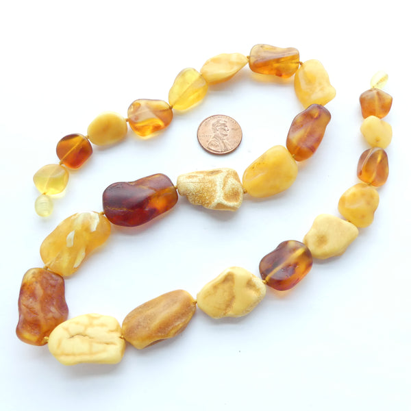 Amber Freeform Matte Nuggets, Necklace 21" Long