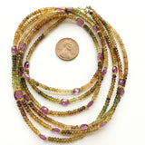 Tourmaline, Vintage Three Strand Necklace of Tourmaline with Gold Clasp & Spacers