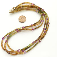 Tourmaline, Vintage Three Strand Necklace of Tourmaline with Gold Clasp & Spacers