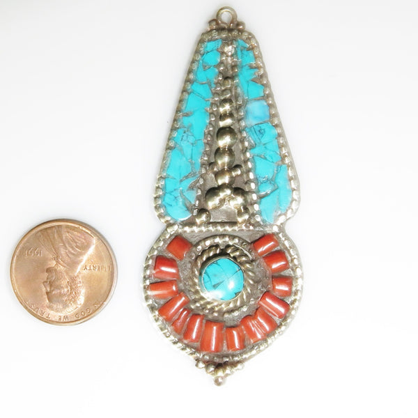 Himalayan Turquoise/Coral Inlay Pendant